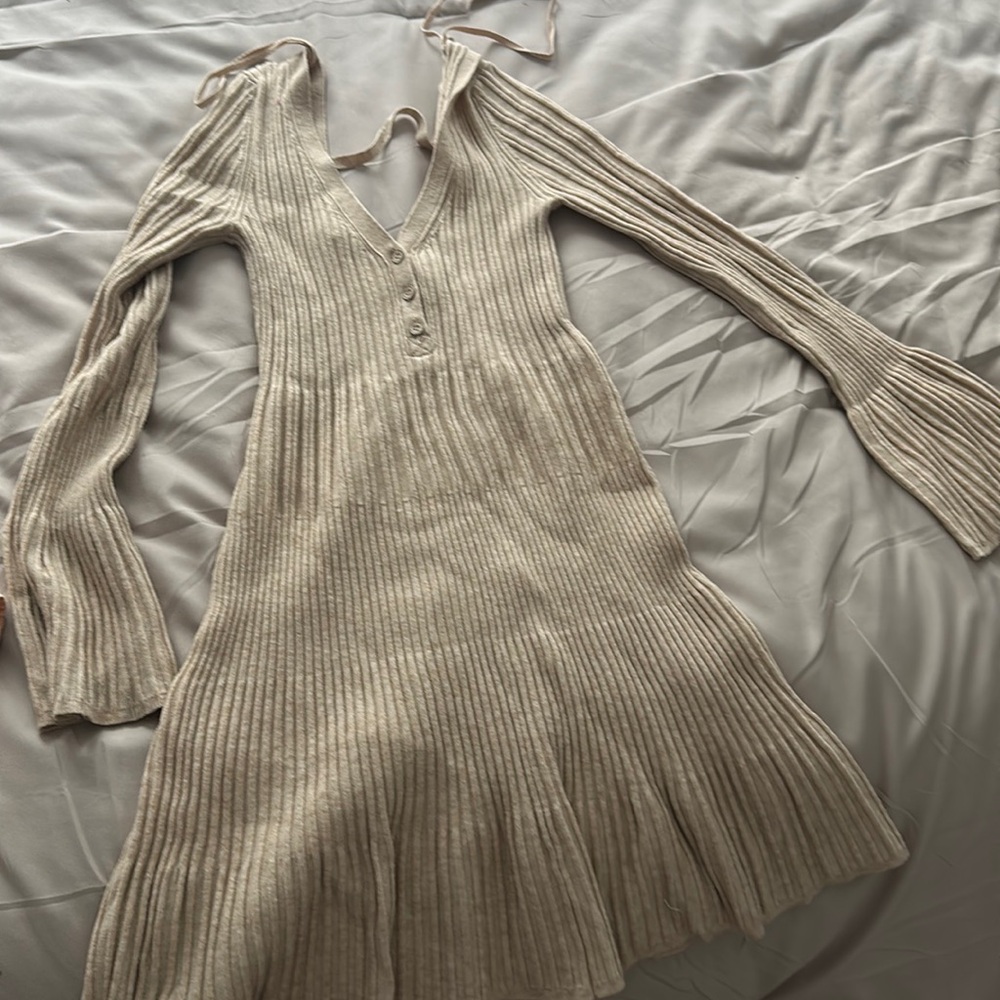 Anthropologie Beige Ribbed Mini Dress